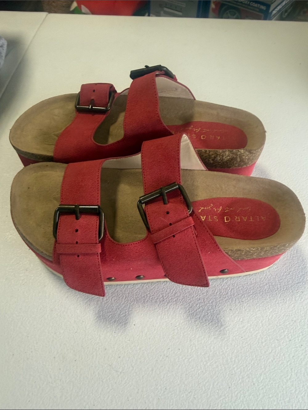Altar'd State Red Double-Buckle Platform Slide Sandals